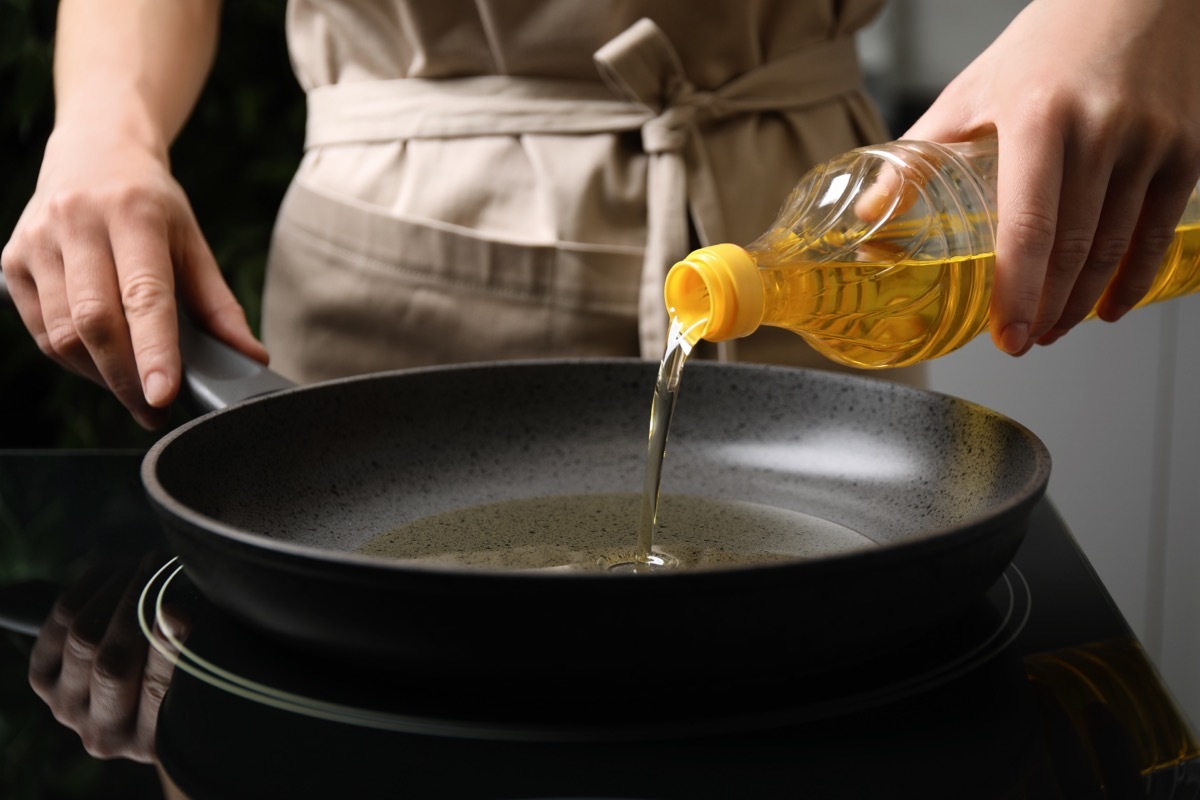 Cooking oil on a cooking pan. 