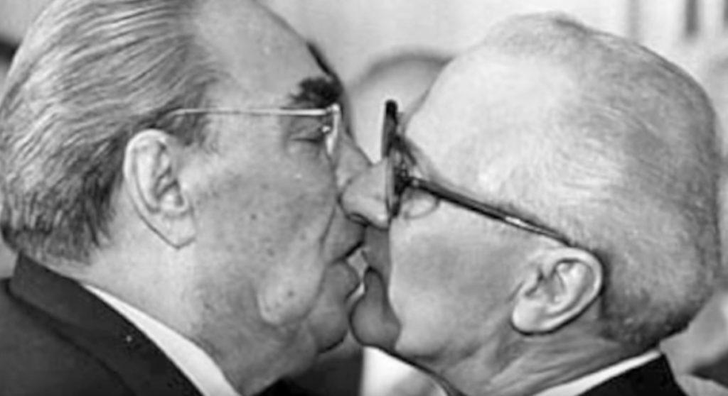 Leonid Brezhnev and Erich Honecker Kiss