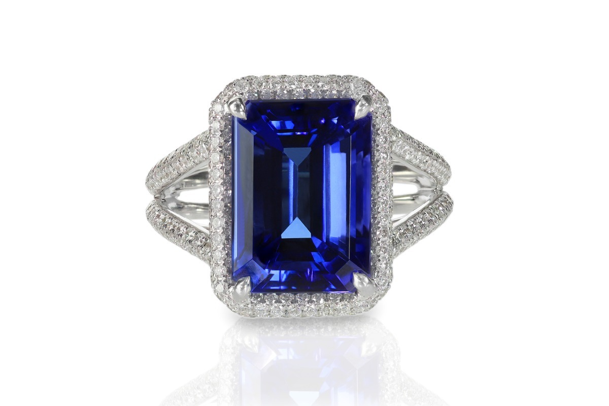 Large emerald cut sapphire engagement ring