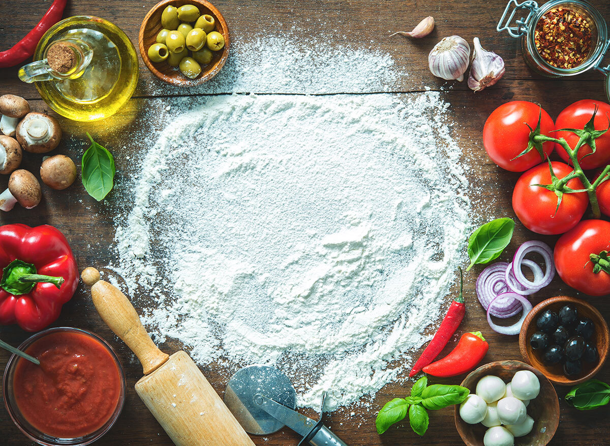 Pizza ingredients and flour