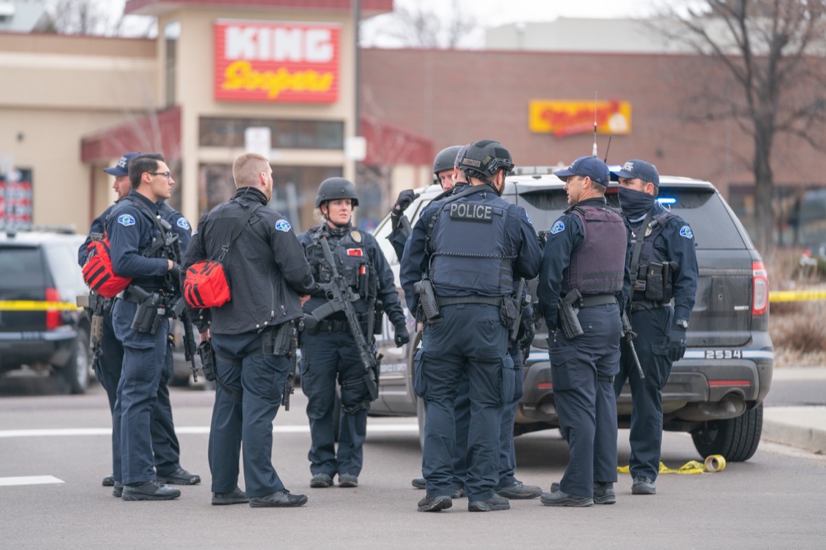 police officers outside king soopers supermarket in boulder colorado after mass shooting