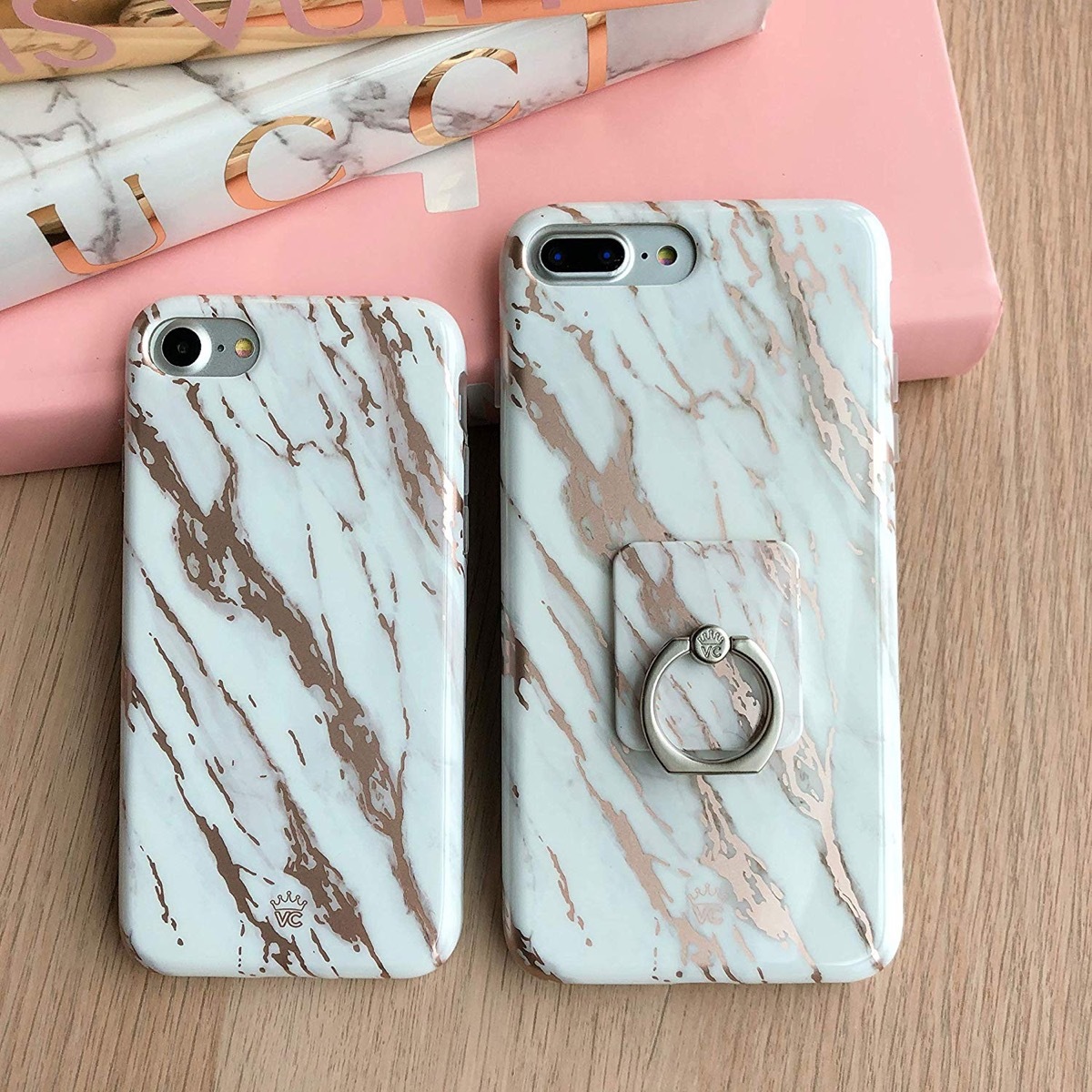 two marbled phone cases