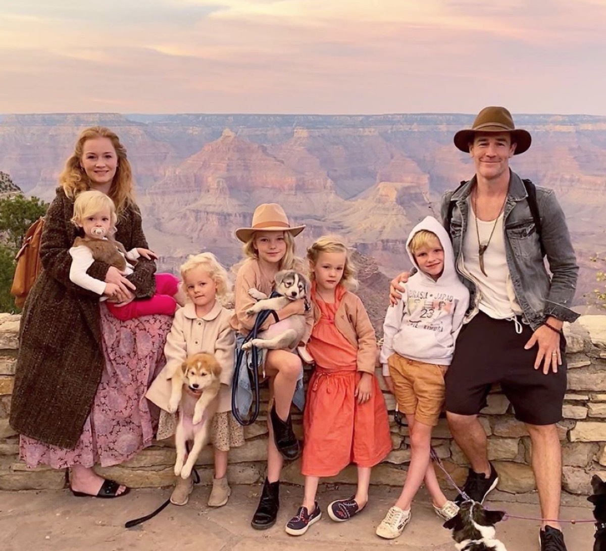 james van der beek with wife and five children and two dogs