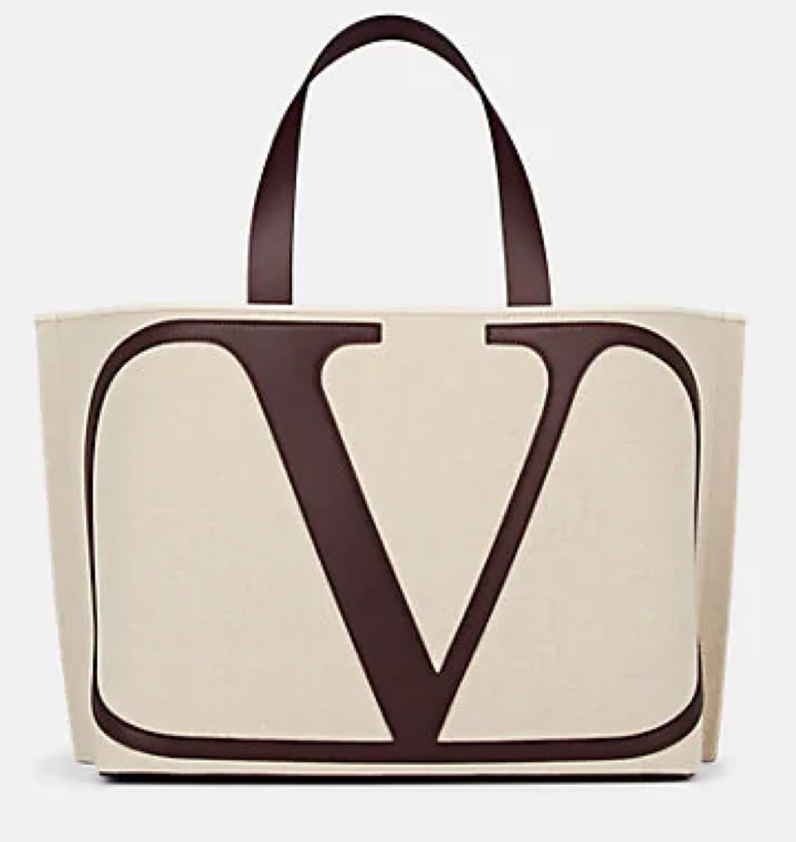 white tote with big V logo, luxury beach bags