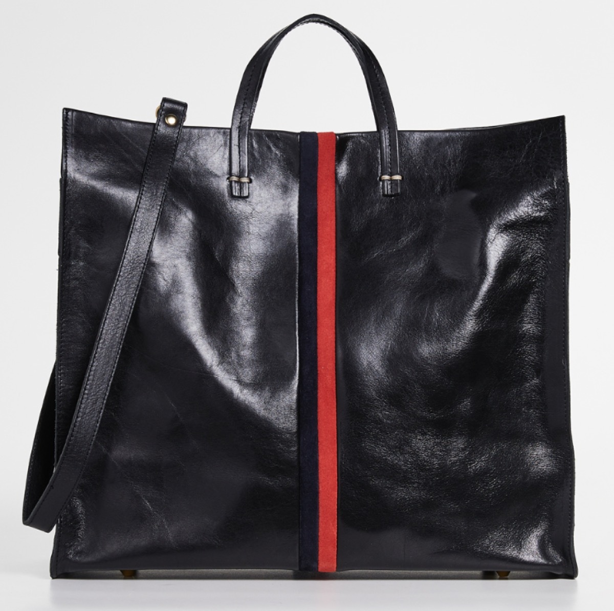 black bag with ted stripe down the middle, luxury beach bags
