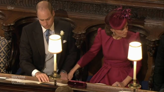 Kate puts hand on William's knee at Princess Eugenie's wedding in 2018