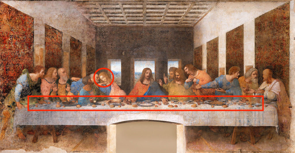 D3EA3C Leonardo da Vinci, The Last Supper 1494-98 Milan, Convent of Santa Maria delle Grazie. Tempera on gesso, pitch and mastic.