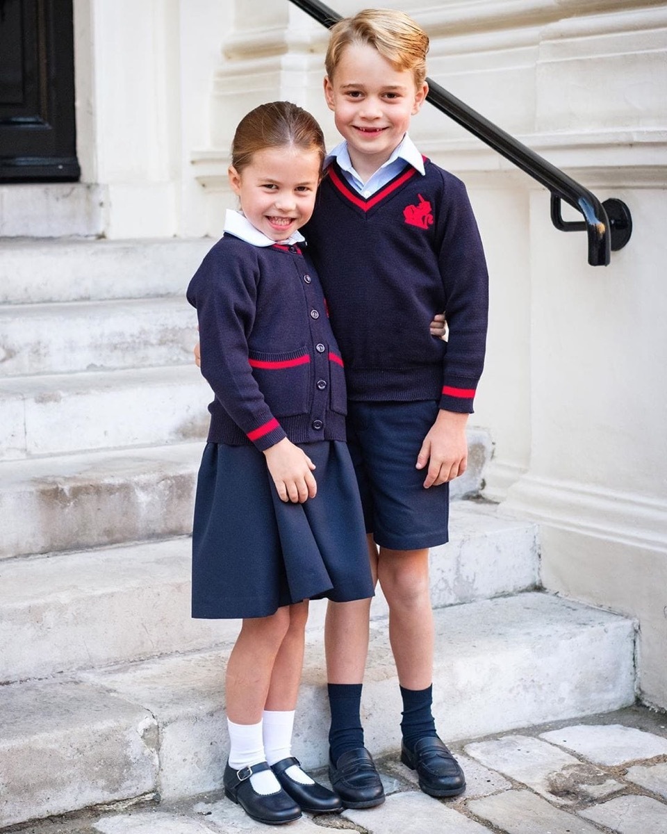 george and charlotte on charlotte's first day of school