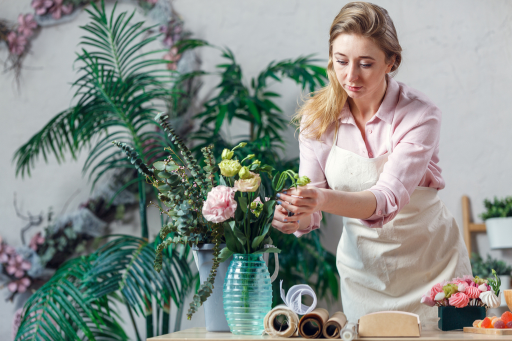 Woman Making Floral Arrangement Work From Home Jobs