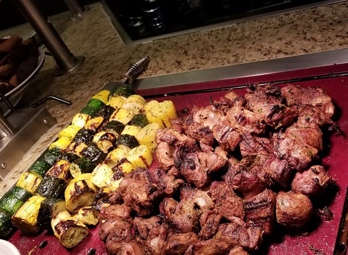meat and zucchini cubes at spice market buffet in las vegas