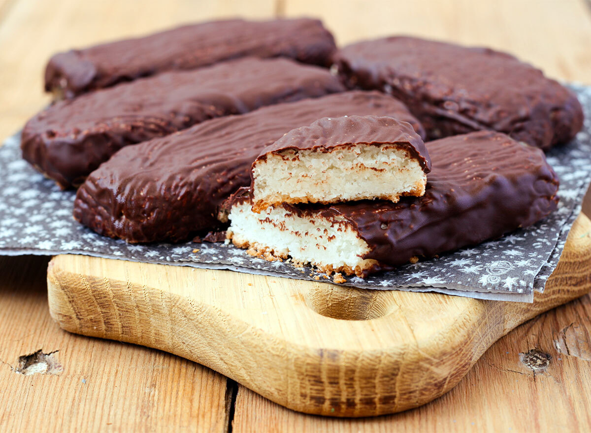 coconut bar covered in chocolate