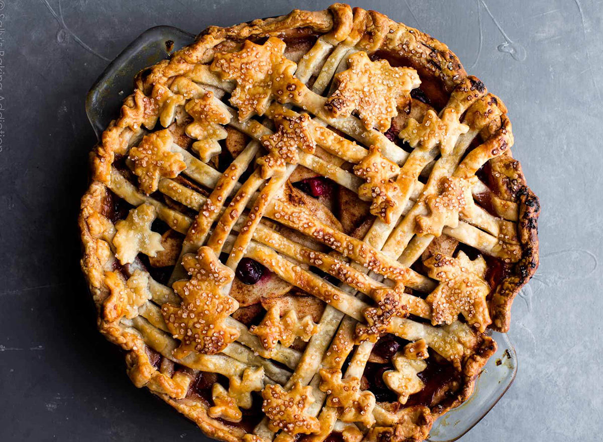 cranberry almond apple pie with lattice crust