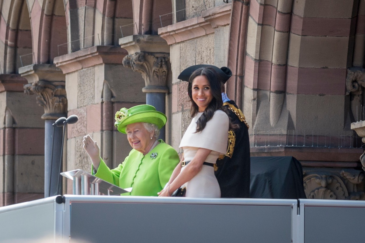 Meghan Markle and Queen Elizabeth greet crowd