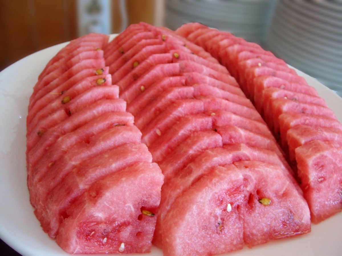 Watermelon slices on a plate without rind