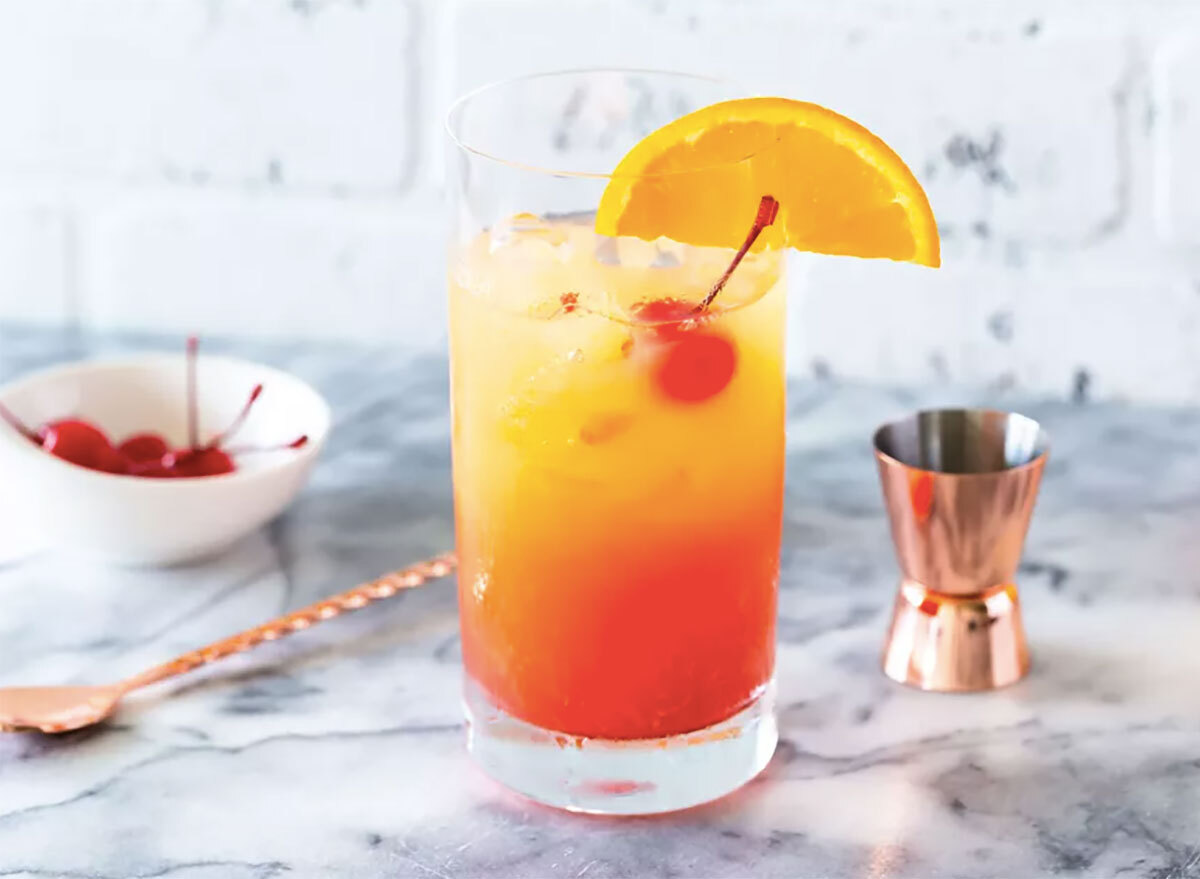 tequila sunrise cocktail on countertop