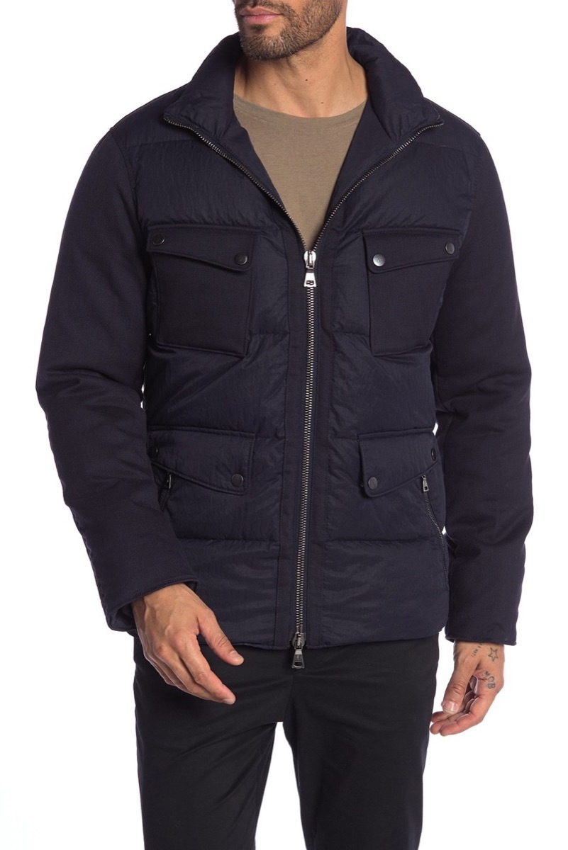 man in blue zippered coat, winter coats for men