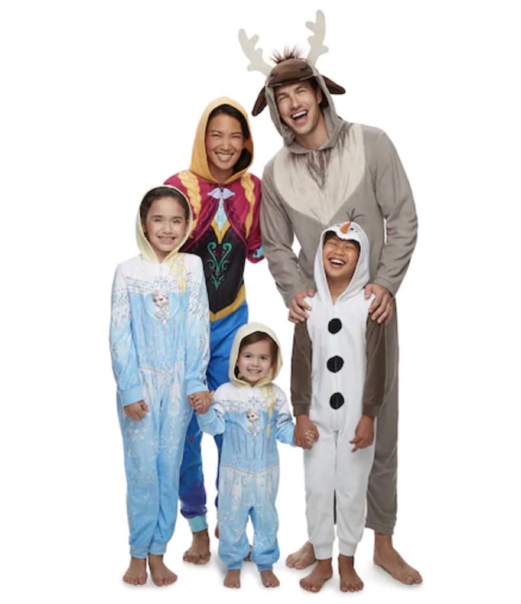 multiracial family in frozen pajamas