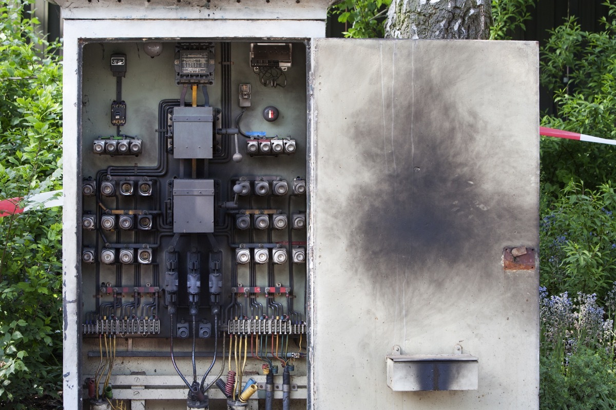 Blackened circuit board of an electrical cabinet