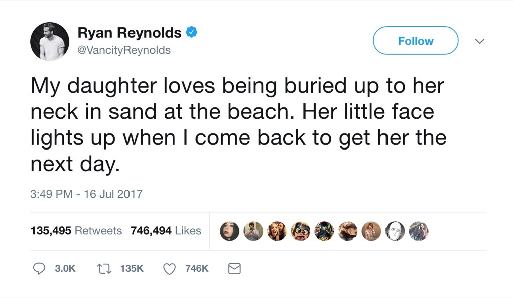 Ryan Reynolds funny Tweet daughter