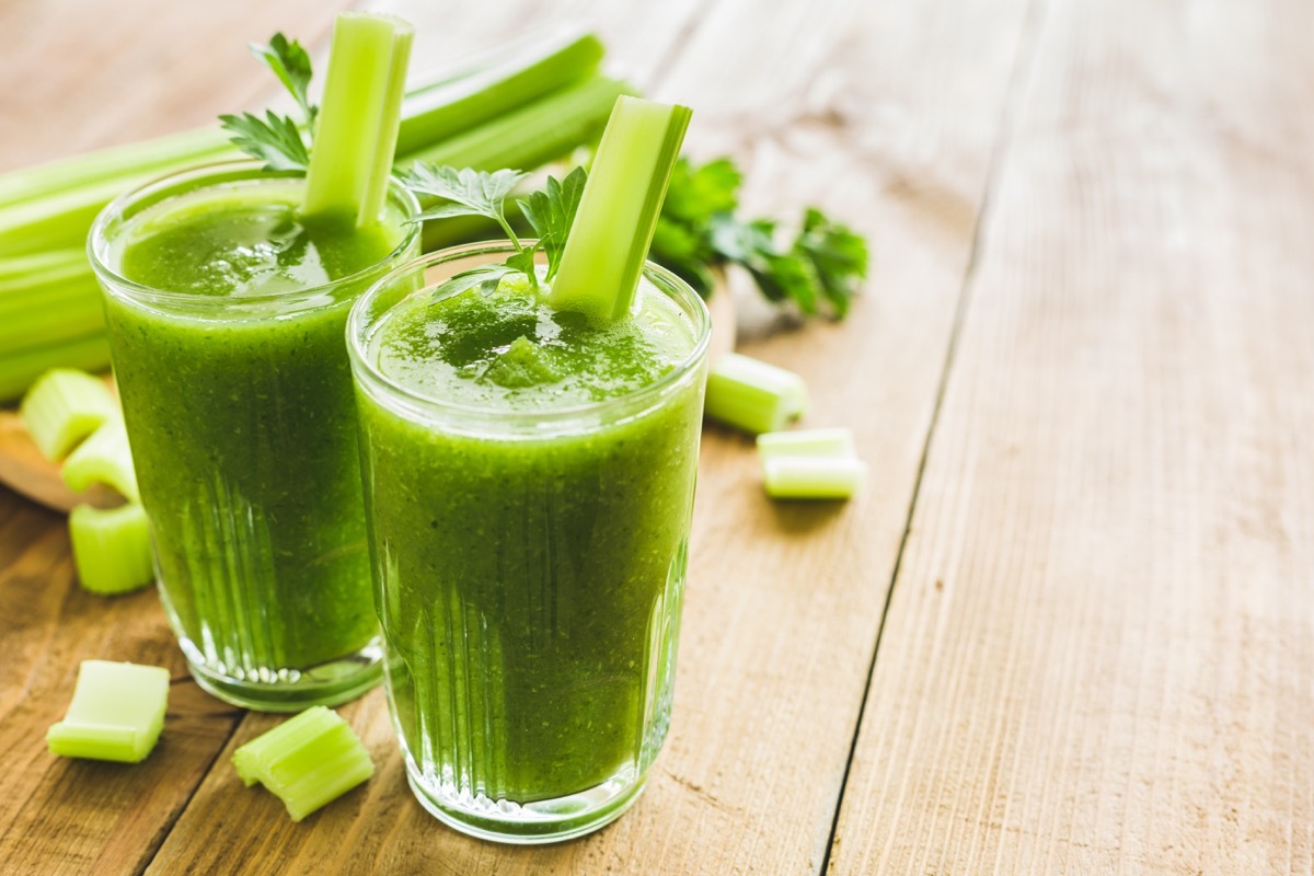 Two glasses of green celery juice