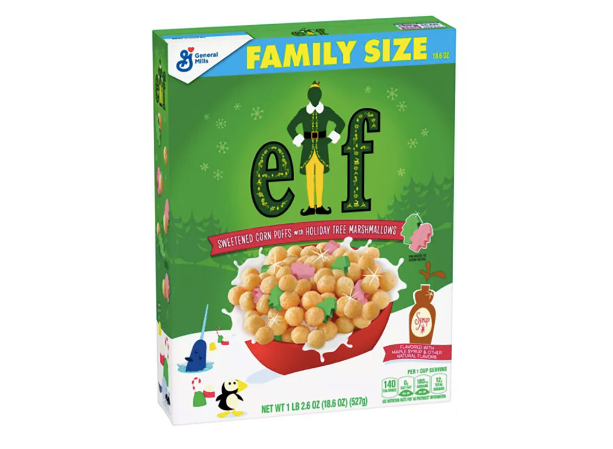 box of elf themed cereal