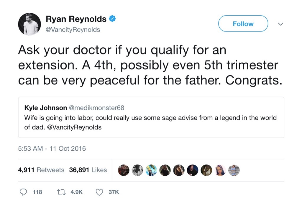 Ryan Reynolds Funniest Parenting Tweets
