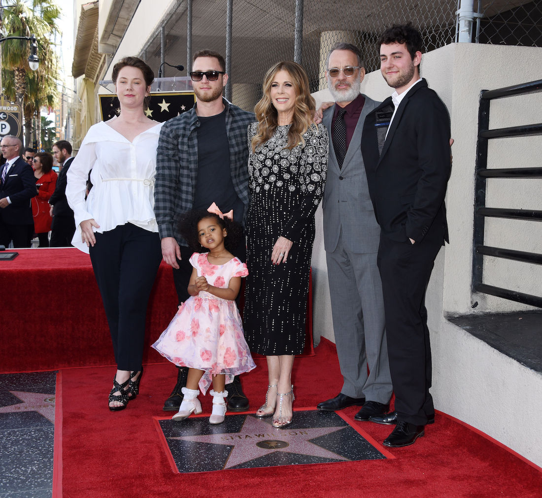 Elizabeth Hanks, Chet Hanks, Chet's daughter, Rita Wilson, Tom Hanks, and Truman Hanks at Wilson's Hollywood Walk of Fame ceremony in 2019