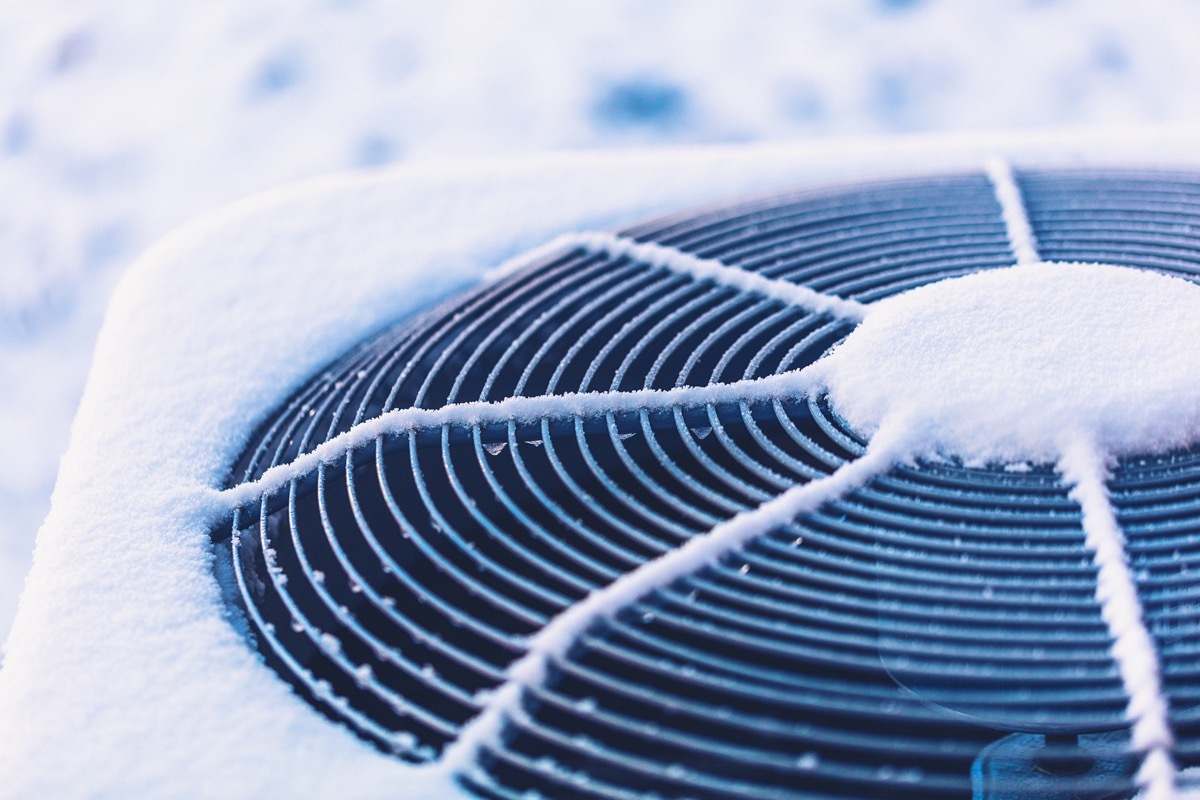 Air conditioning unit covered in snow