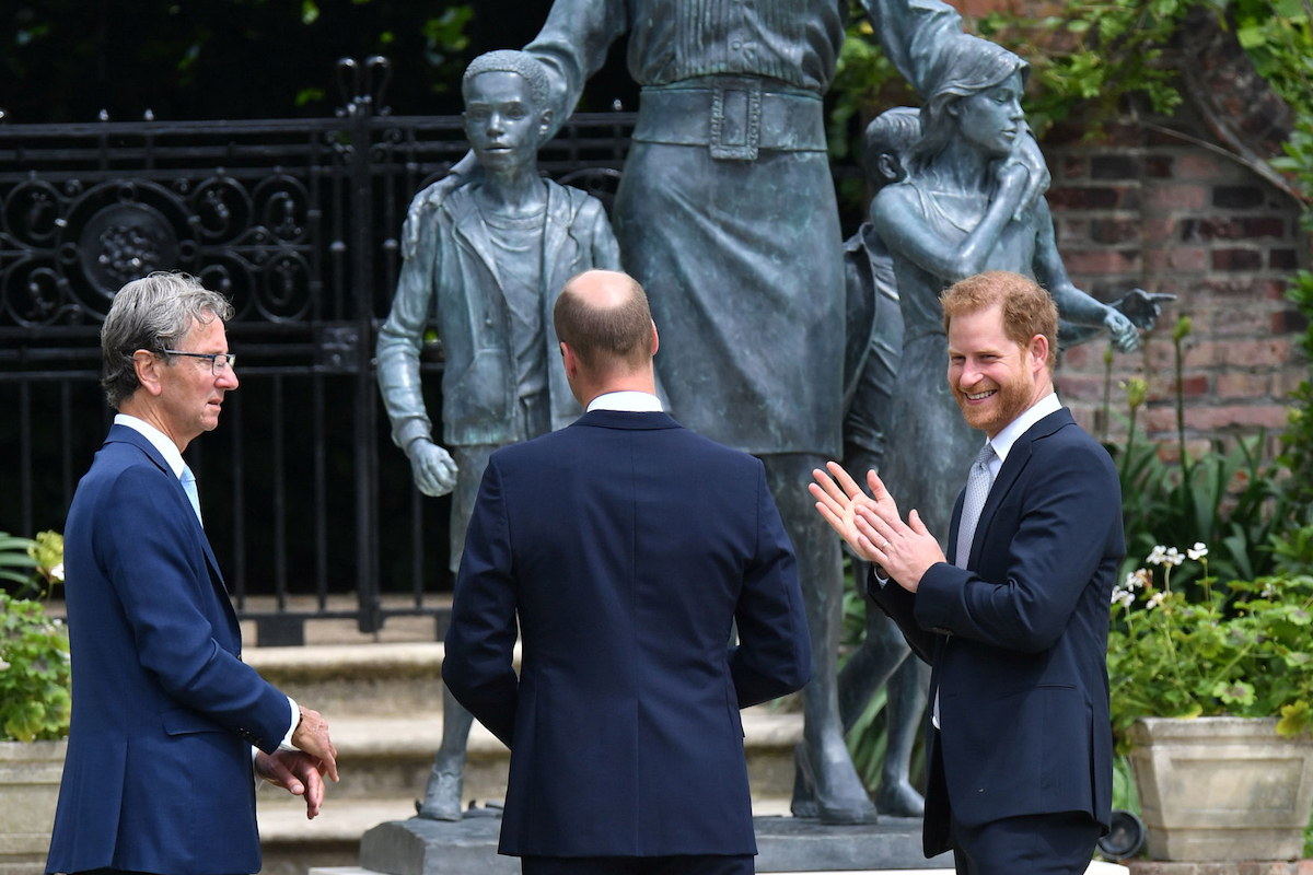 Sculptor Ian Rank-Broadley, the Duke of Cambridge and the Duke of Sussex after the unveiling of a statue they commissioned of their mother Diana, Princess of Wales, in the Sunken Garden at Kensington Palace, London, on what would have been her 60th birthday.