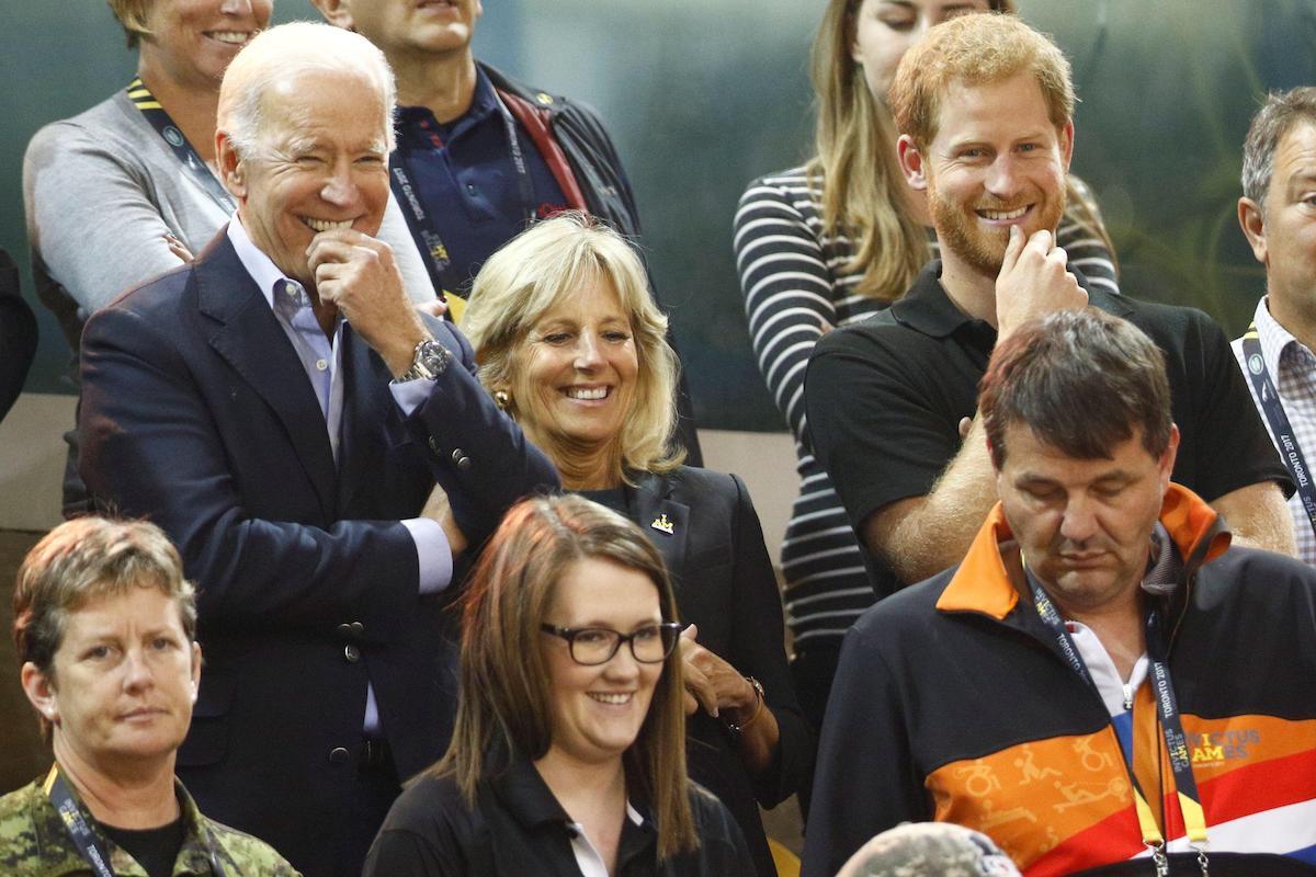 Britain's Prince Harry, former Vice President of the U.S. Joe Biden (L) and his wife Jill Biden (C) watch the U.S. play the Netherlands at the wheelchair gold medal basketball event during the Invictus Games in Toronto, Ontario, Canada September 30, 2017