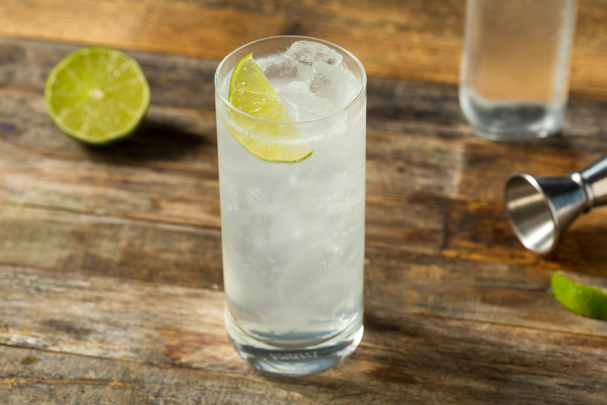 Refreshing Cold Tequila and soda with Lime