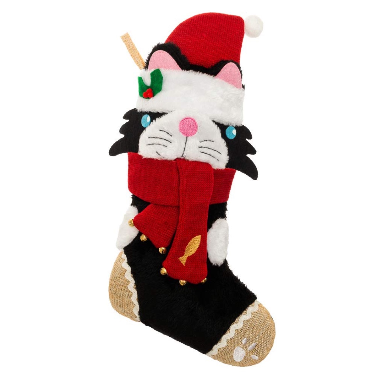 black and white cat christmas stocking