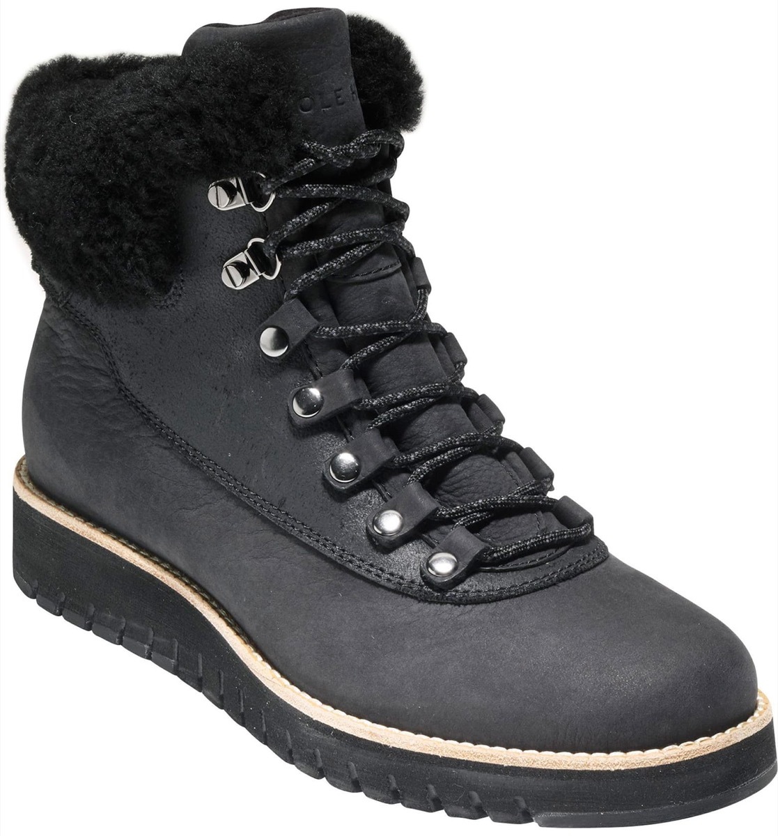 black hiking boots with shearling lining