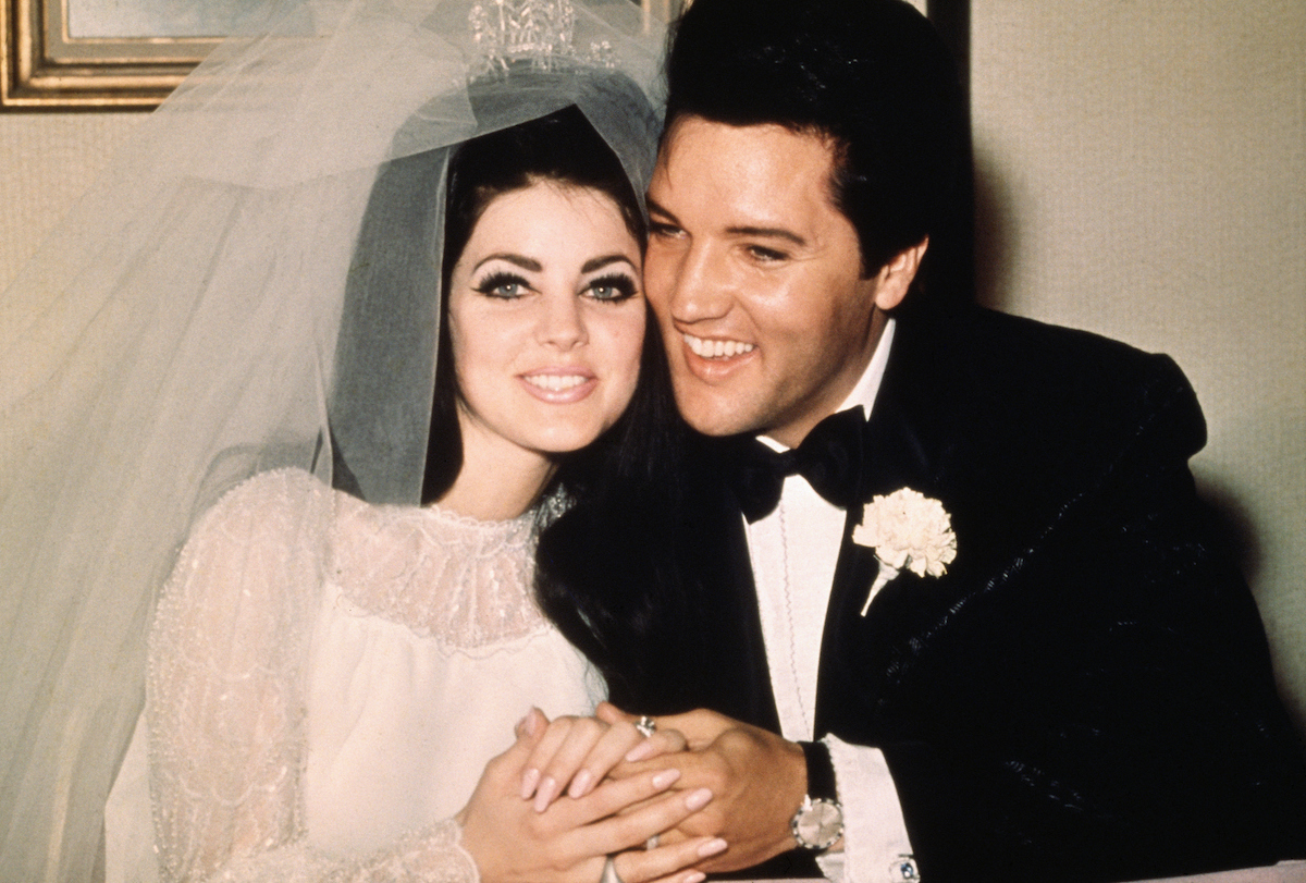 Priscilla and Elvis Presley on their wedding day in May 1967