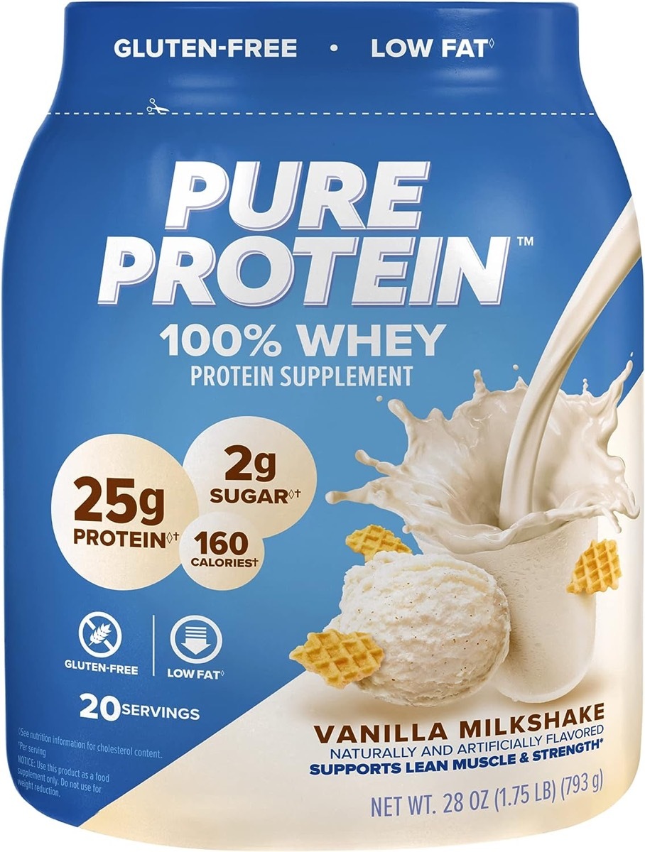 Pure Protein 100% Whey Protein on white background