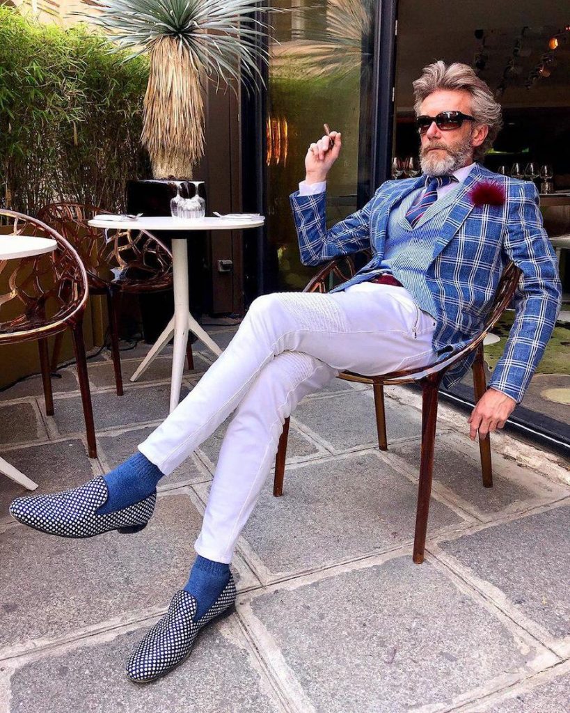 Polka dot shoes, pinstripe waistcoat, stripy tie and a checkered jacket on Pierrick Mathon  | 12 Classiest Yet Fun OOTD You’ve Ever Seen From Pierrick Mathon | Her Beauty