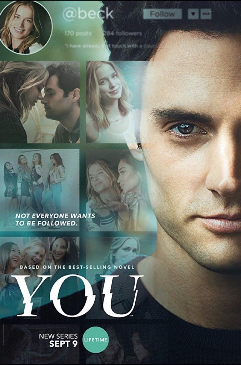 penn badgley and screenshots from netflix series you in promotional image