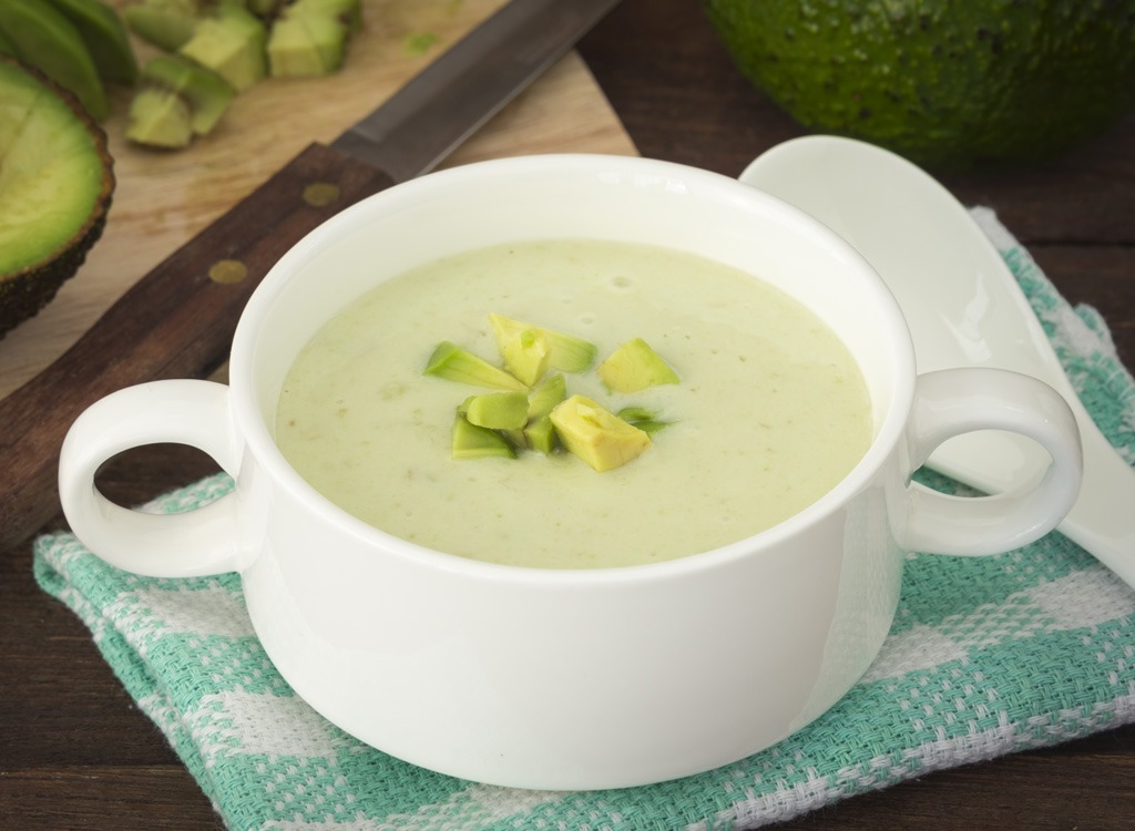 chilled avocado soup in a bowl