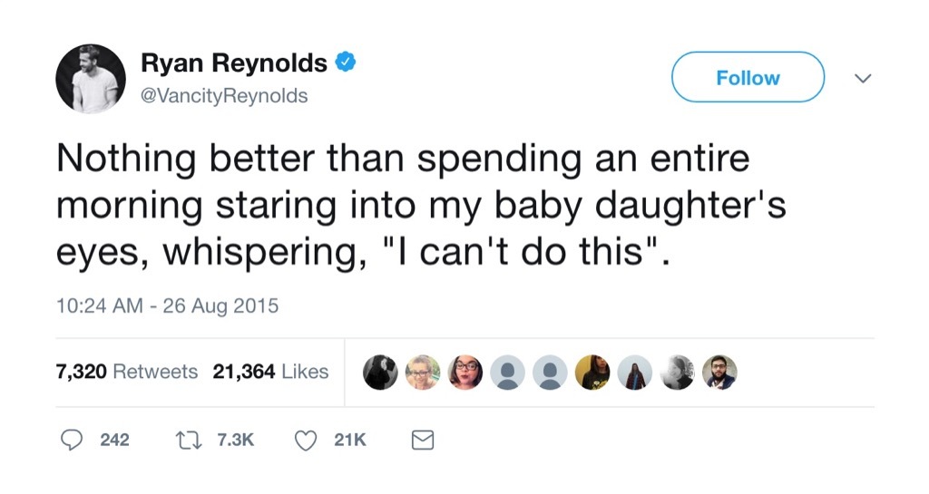 Ryan Reynolds funny tweet parenting