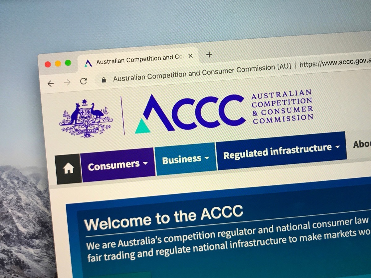 Canberra, Australia - October 7, 2018: Website of The Australian Competition and Consumer Commission or ACCC, an independent authority of the Australian government.