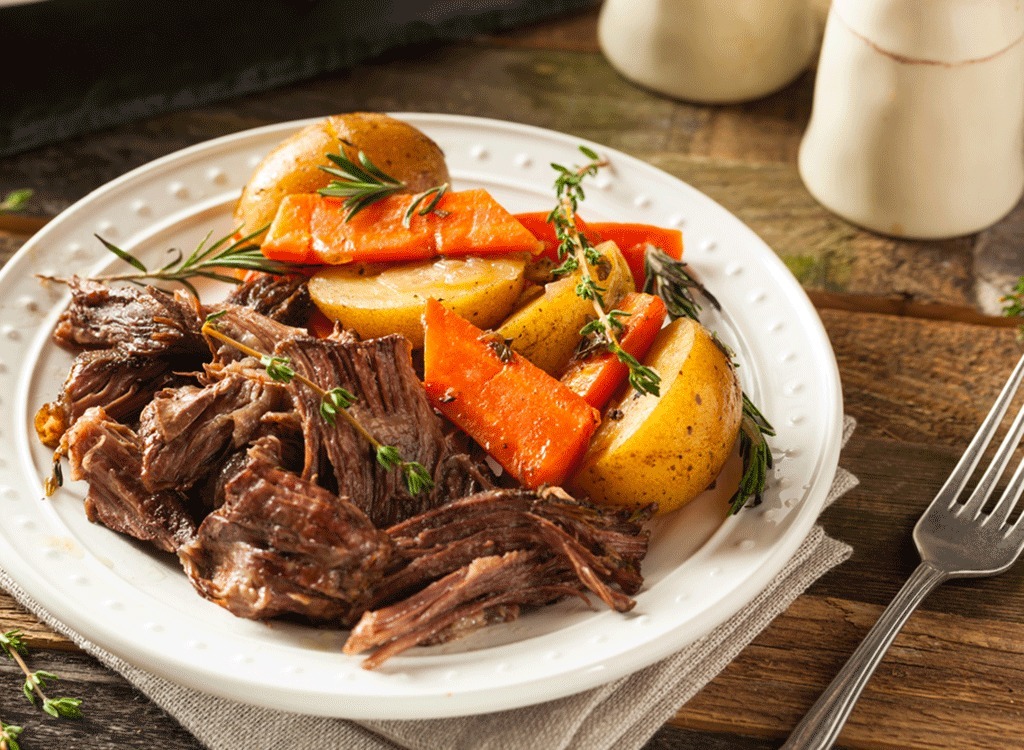 plate of pot roast with beef carrots vegetables
