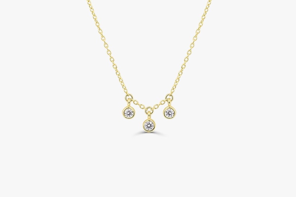 Three stone diamond bezel set necklace 