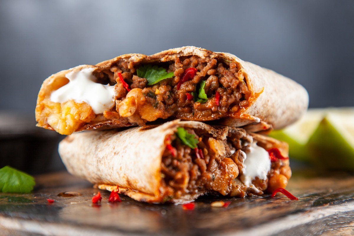 mexican beef burrito on a plate