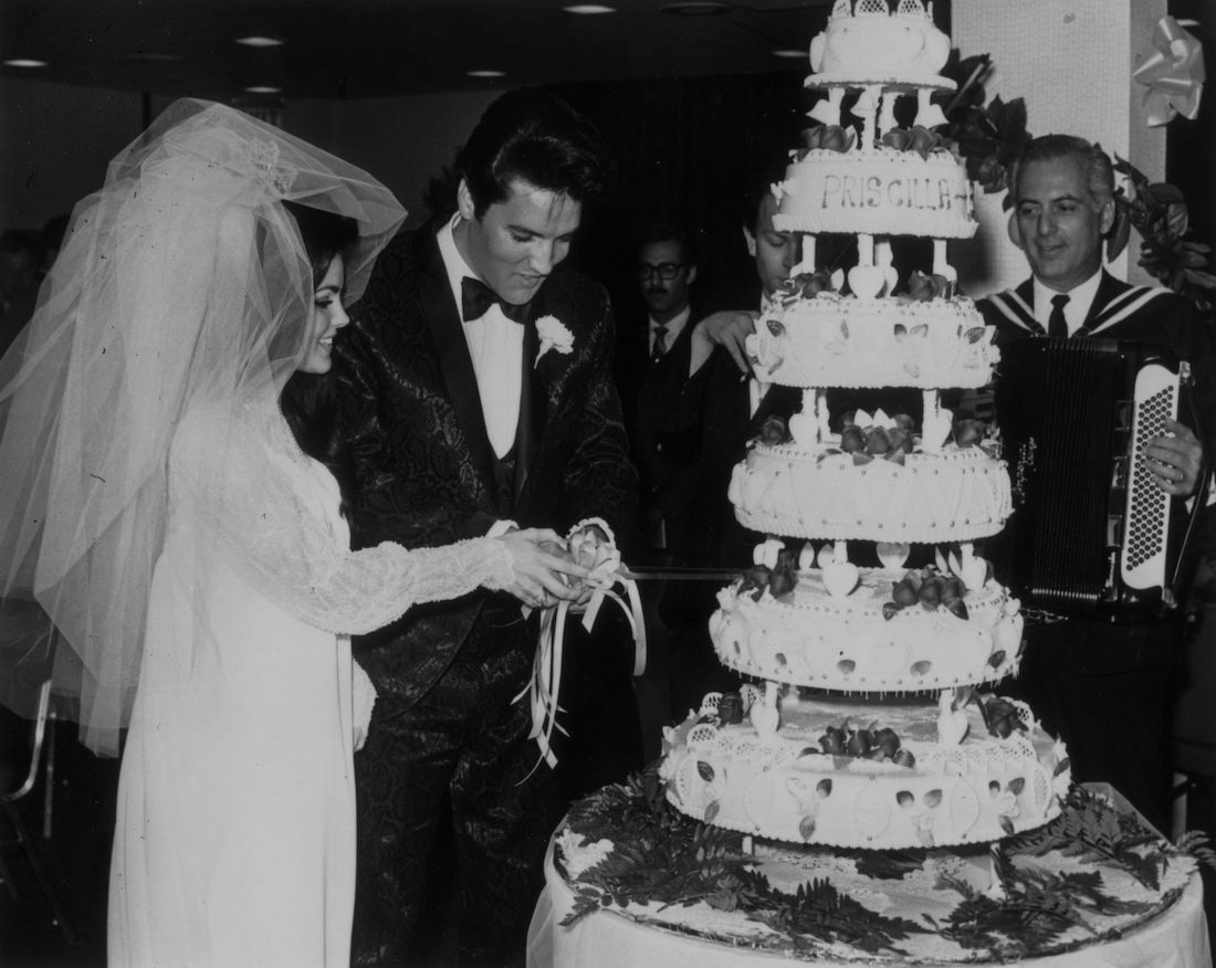 Priscilla and Elvis Presley on their wedding day in May 1967