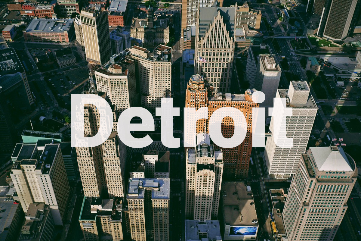 an aerial shot of downtown detroit