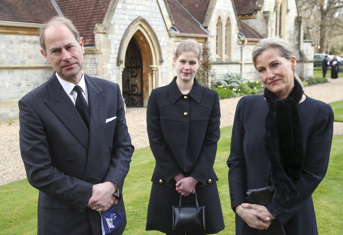 The Earl and Countess of Wessex, with their daughter Lady Louise Windsor, during a television interview at the Royal Chapel of All Saints, Windsor, following the announcement on Friday April 9, of the death of the Duke of Edinburgh at the age of 99.