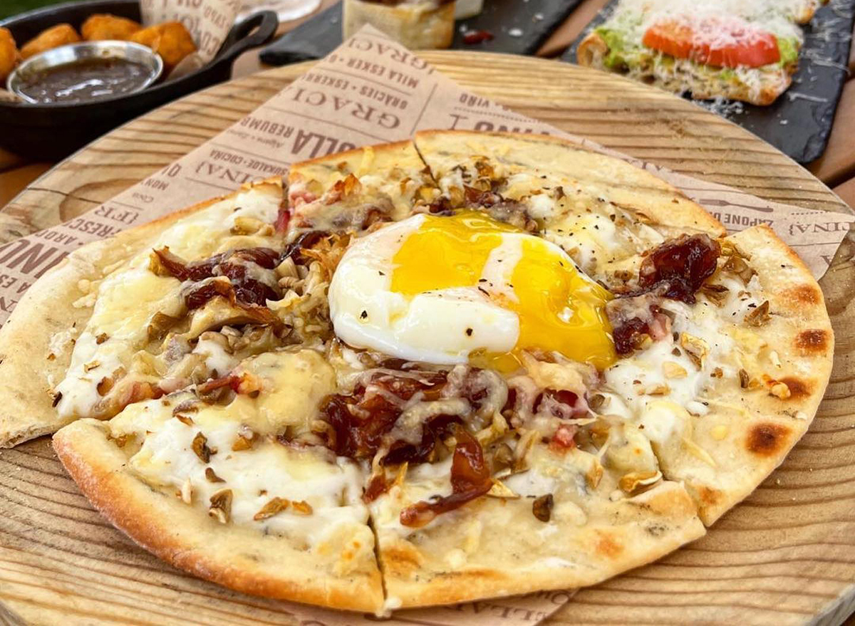 flatbread topped with egg