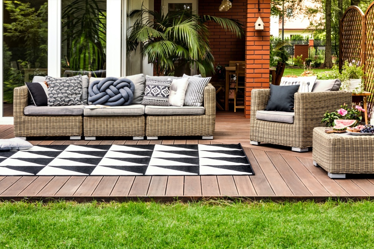 outdoor seating area with rug