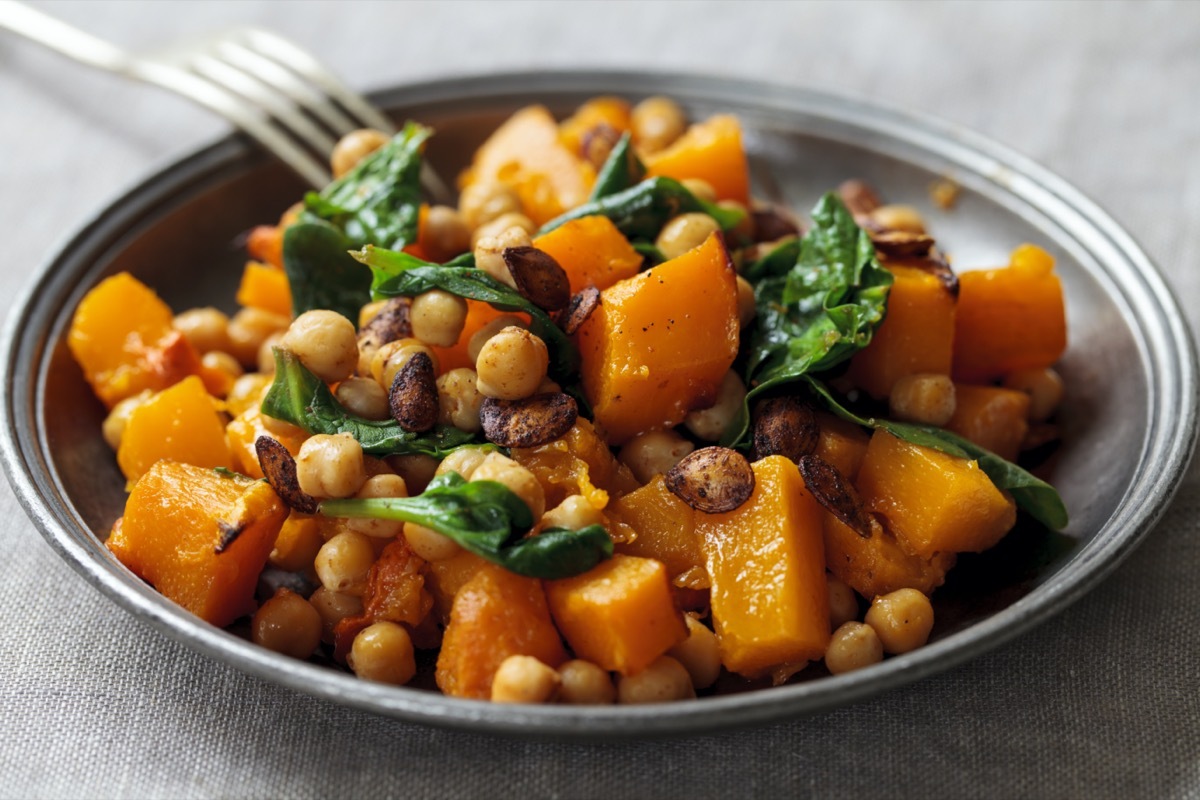 butternut squash and chickpeas in a bowl