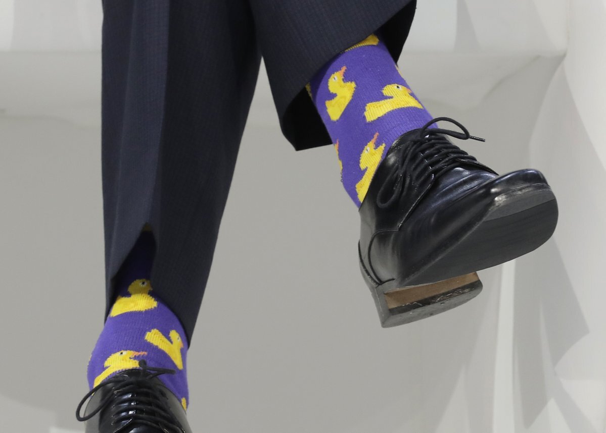 justin trudeau wears rubber duck socks at Davos